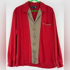 Nat Nast Men's Long Sleeve 100% Silk Shirt. Colors are Pomegranate and Pewter